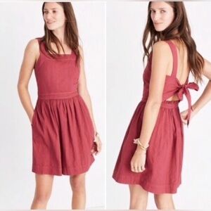 Madewell Alexa Chung Bow Back Tie Back Mini Dress Pockets Antique Rose Size 8